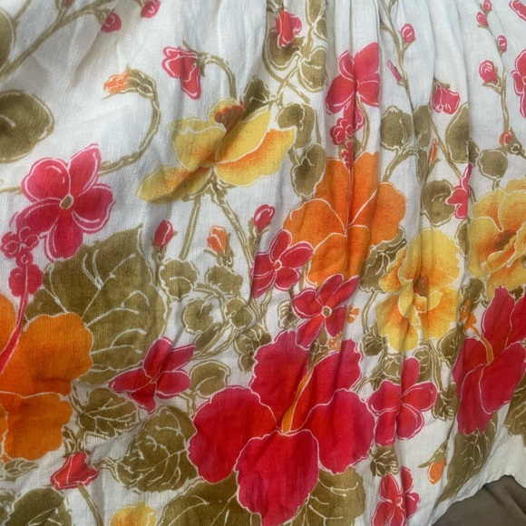 Free People FP Linen Blend Red Orange Green Bubble Skirt Smocked Tiered Design - Picture 7 of 7